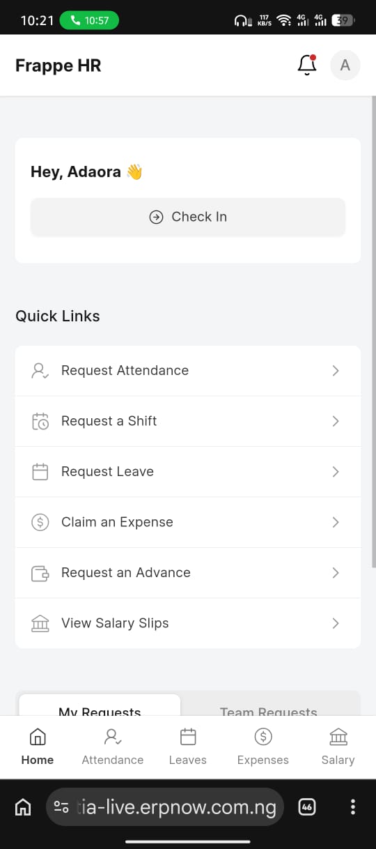 Mobile HR workflow screen